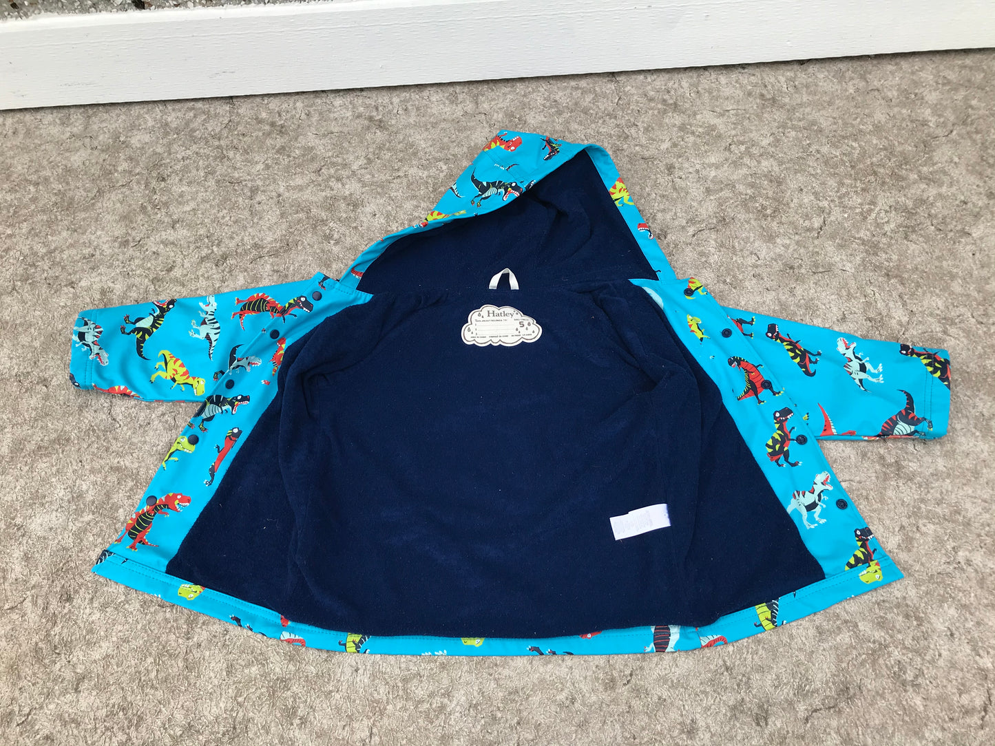 Rain Coat Child Size 5 Hatley Blue Dinosaurs Excellent