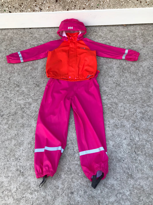 Rain Coat and Pants Child Size 6 Helly Hansen Fushia Pink Orange With Reflectors Fully Waterproof New Demo