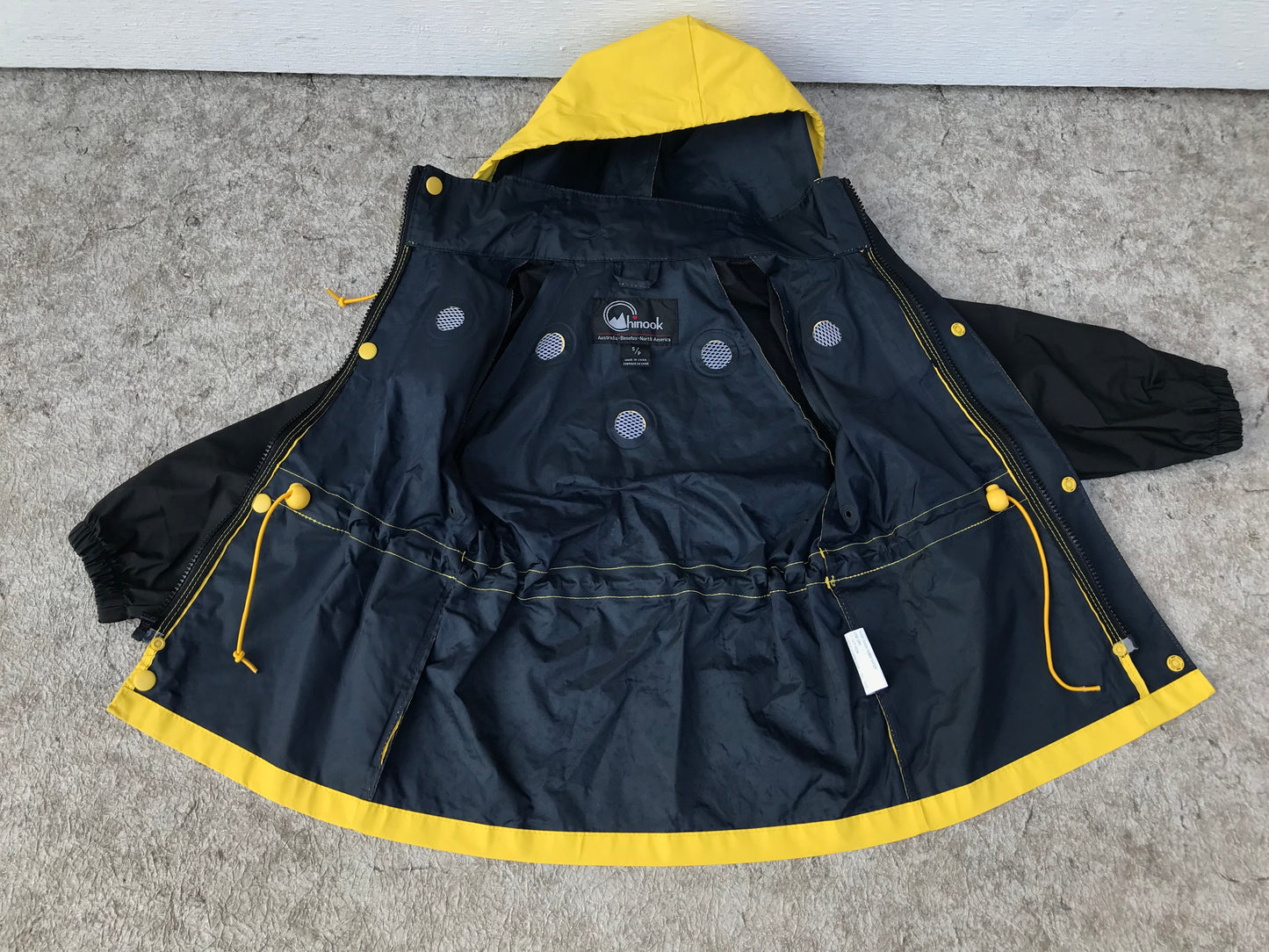Rain Pants Child Size 7-8 with Matching Rain Coat Chinook Waterproof Black Yellow