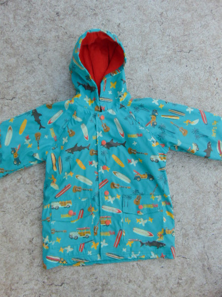 Rain Coat Child Size 6 Hatley Surf Sun Sharks Teel Orange Excellent