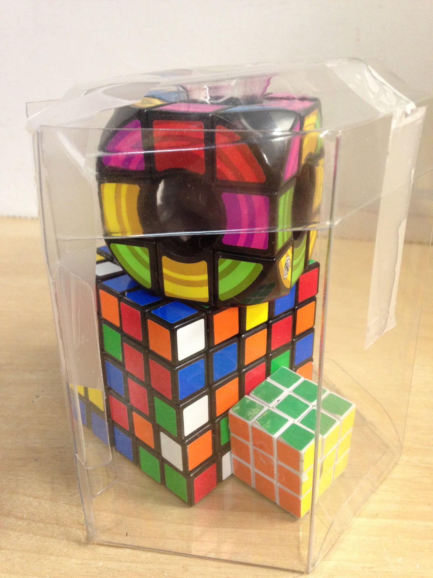 Rubiks Cube 3 pc Set Assorted With  X Large With Small Cubes As New