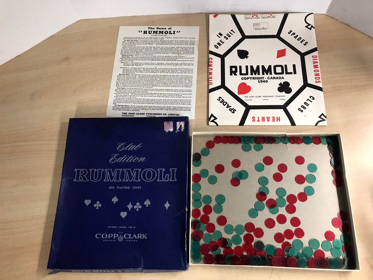 Game Rummoli Vintage 1940's Game Board is As New With Original Old Chips and Instructions Very RARE For The Age