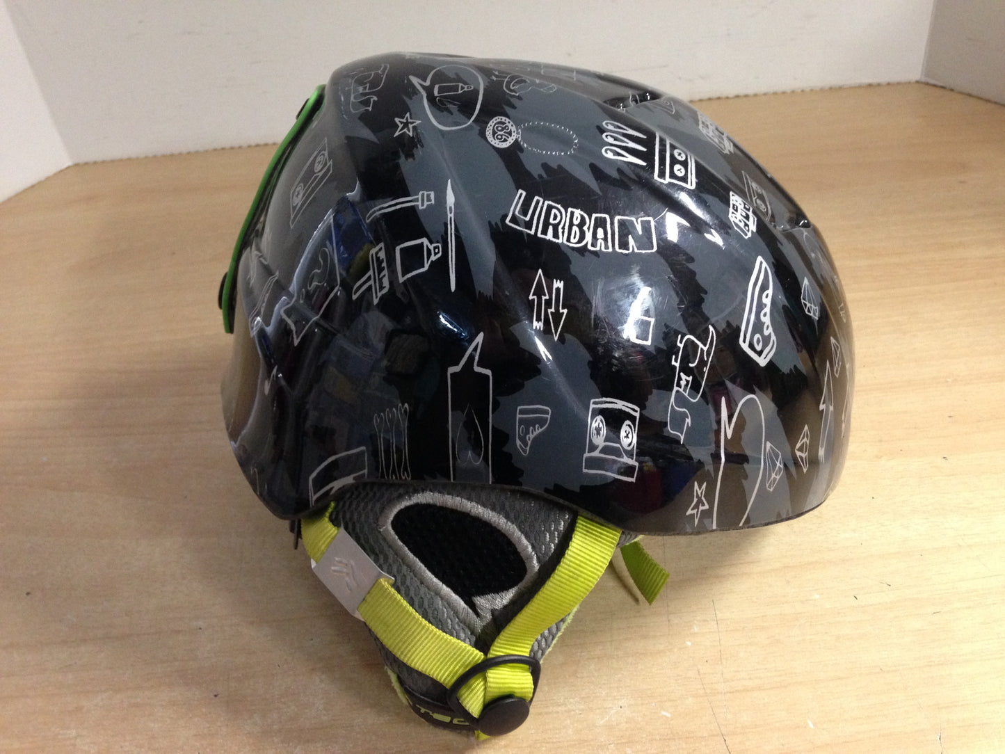Ski Helmet Child Size 4-7 Tecno Black Grey Lime Adjustable in Back