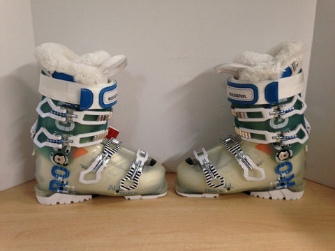 Ski Boots Mondo Size 23.5  Ladies 6.5 276 mm Rossignol Alltrack Pro New With Tags Teal White Faux Fur