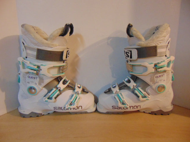 Ski Boots Mondo Size 24.0 Ladies 7 288 mm Salomon Quest White Grey Teal Excellent