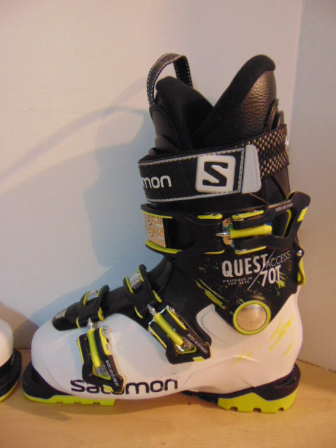 Ski Boots Mondo Size 24.5 Men's Size 6.5 Ladies size 7.5 288 mm Salomon Quest 70T Access White Black Lime Like New