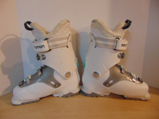 Ski Boots Mondo Size 24.0 Ladies 7 288 mm Salomon Quest White Grey Teal Excellent