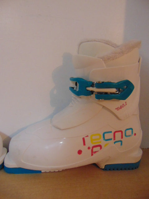 Ski Boots Mondo Size 21.5 Child Size 4 262 mm Youth Tecno Pro White Teal Pink Excellent