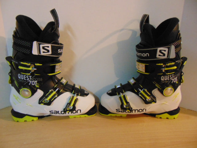 Ski Boots Mondo Size 24.5 Men's Size 6.5 Ladies size 7.5 288 mm Salomon Quest 70T Access White Black Lime Like New