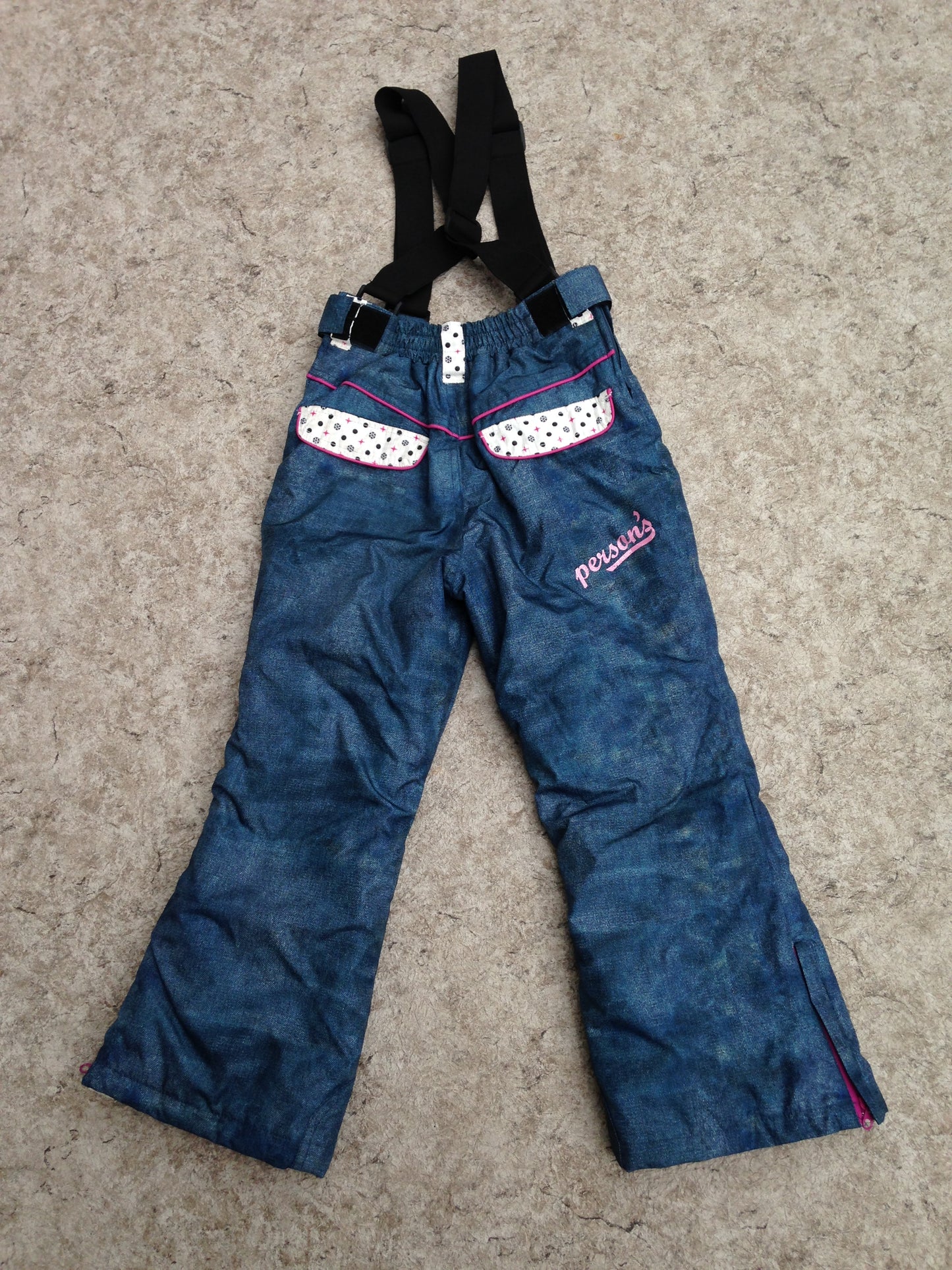 Snow Pants Child Size 8-10 Europe Pearson Fun Denim Look Removeable Straps Snowboarding New Demo Model