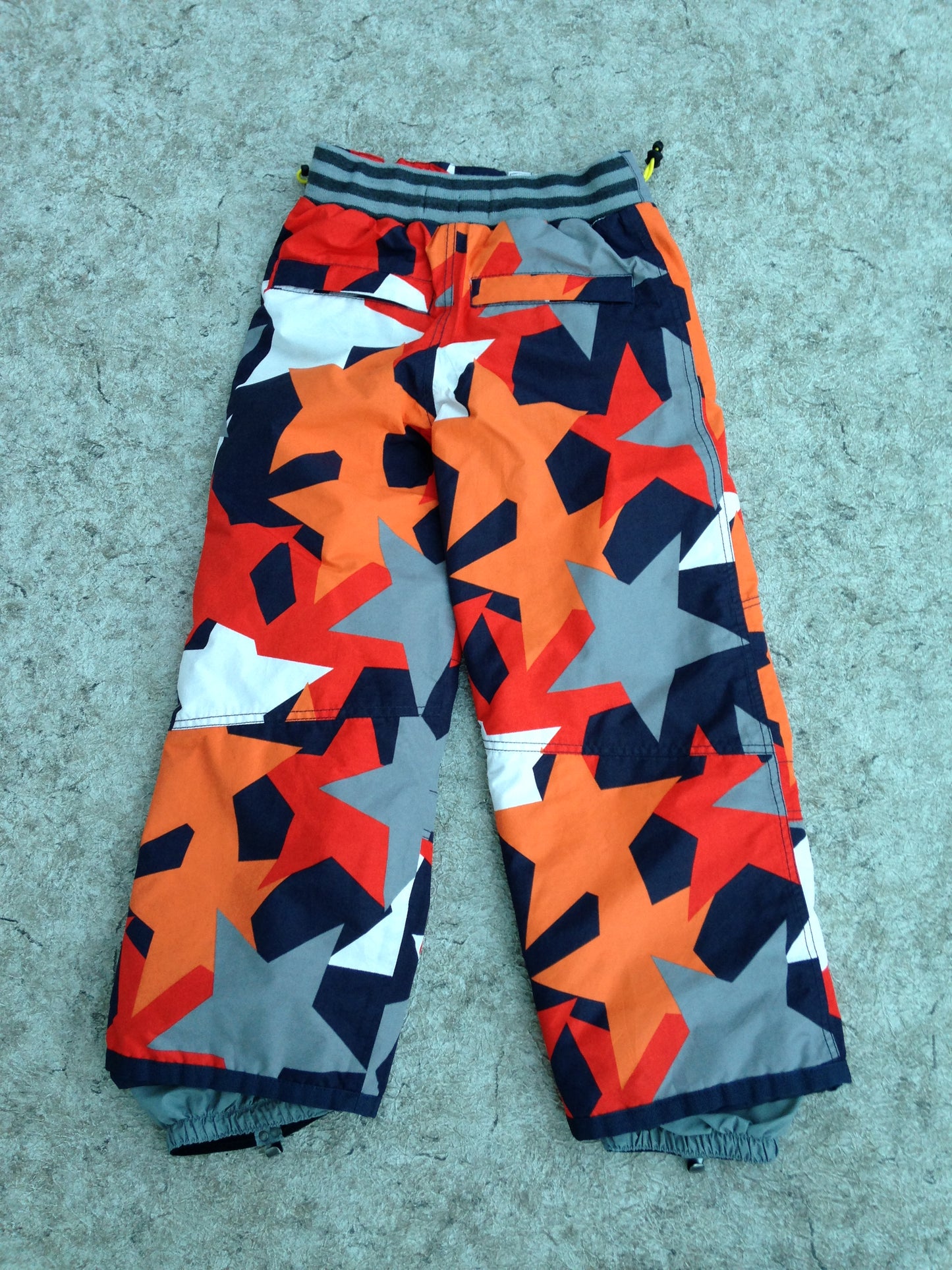 Snow Pants Child Size 6-7 Boden Grey Orange Black Abstract Adjustable Waist New Demo Model