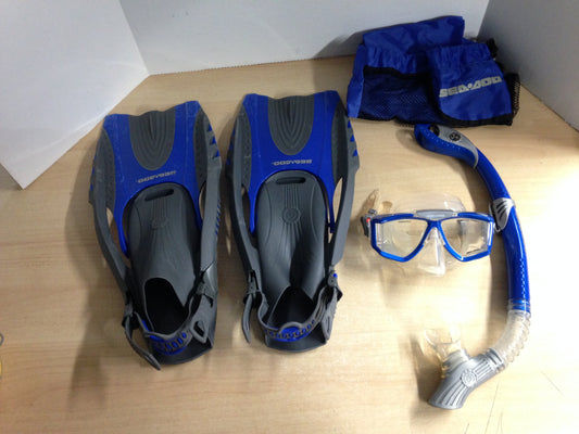 Snorkel Dive Fins Set Men's Shoe Size 9-13 See Doo Dark Blue Grey