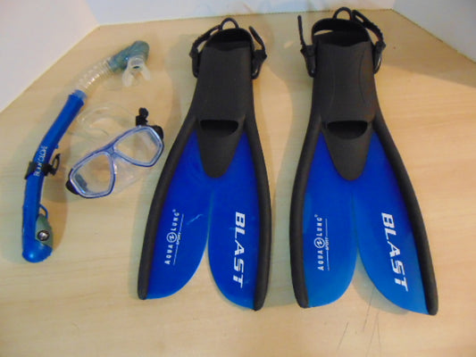Snorkel Dive Fins Set Child Size 3-6 Shoe Aqua Lung Blast Fins Assorted Goggle Snorkel