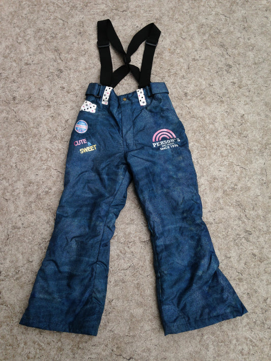 Snow Pants Child Size 8-10 Europe Pearson Fun Denim Look Removeable Straps Snowboarding New Demo Model