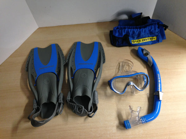 Snorkel Dive Fins Set Child Size 1-4 Shoe Size US Divers Dark Blue Grey Excellent As New