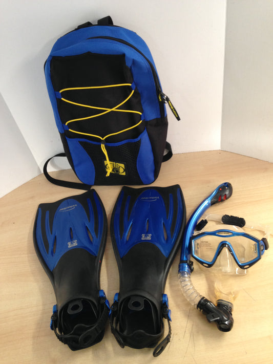 Snorkel Dive Fins Set Ladies Shoe Size 4.5-8.5 Youth Body Glove Blue Grey Excellent