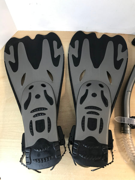 Snorkel Dive Fins Set Men's Shoe Size 9-11 Phantom Aquatics Black Grey Excellent As New