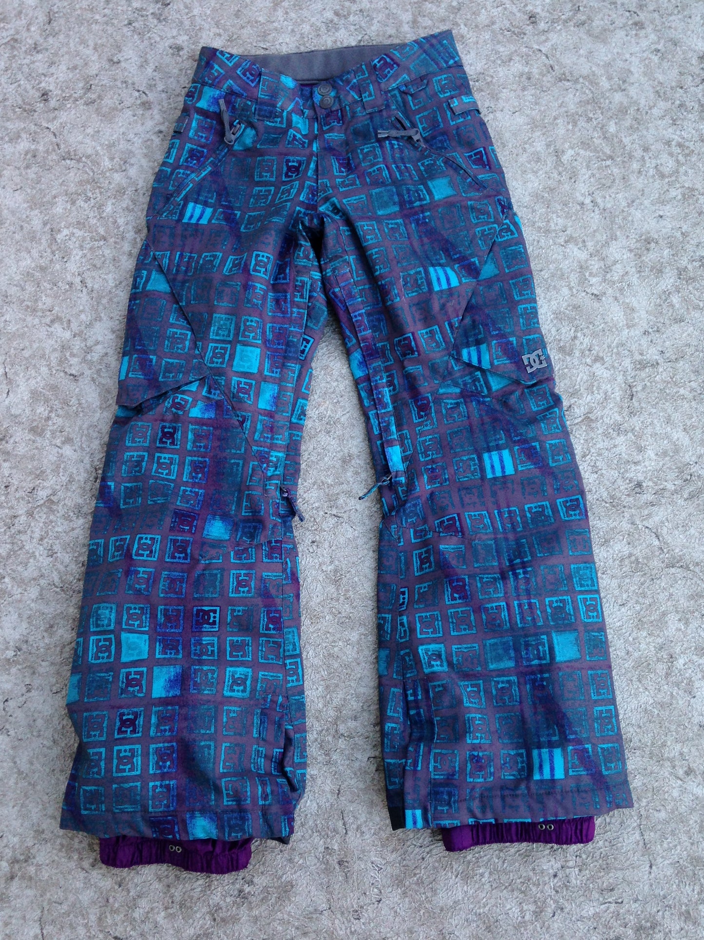 Snow Pants Child Size 10-12 DC Blue Grey Purple Snowboarding Adjustable Waist New Demo Model