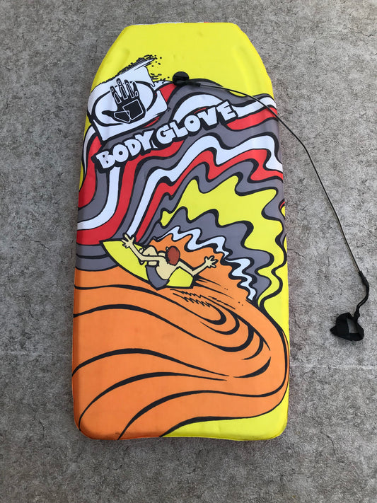 Surf Bodyboard Skim Boogie Board Body Glove Orange Yellow With Tow Rope 42 x 20 inch