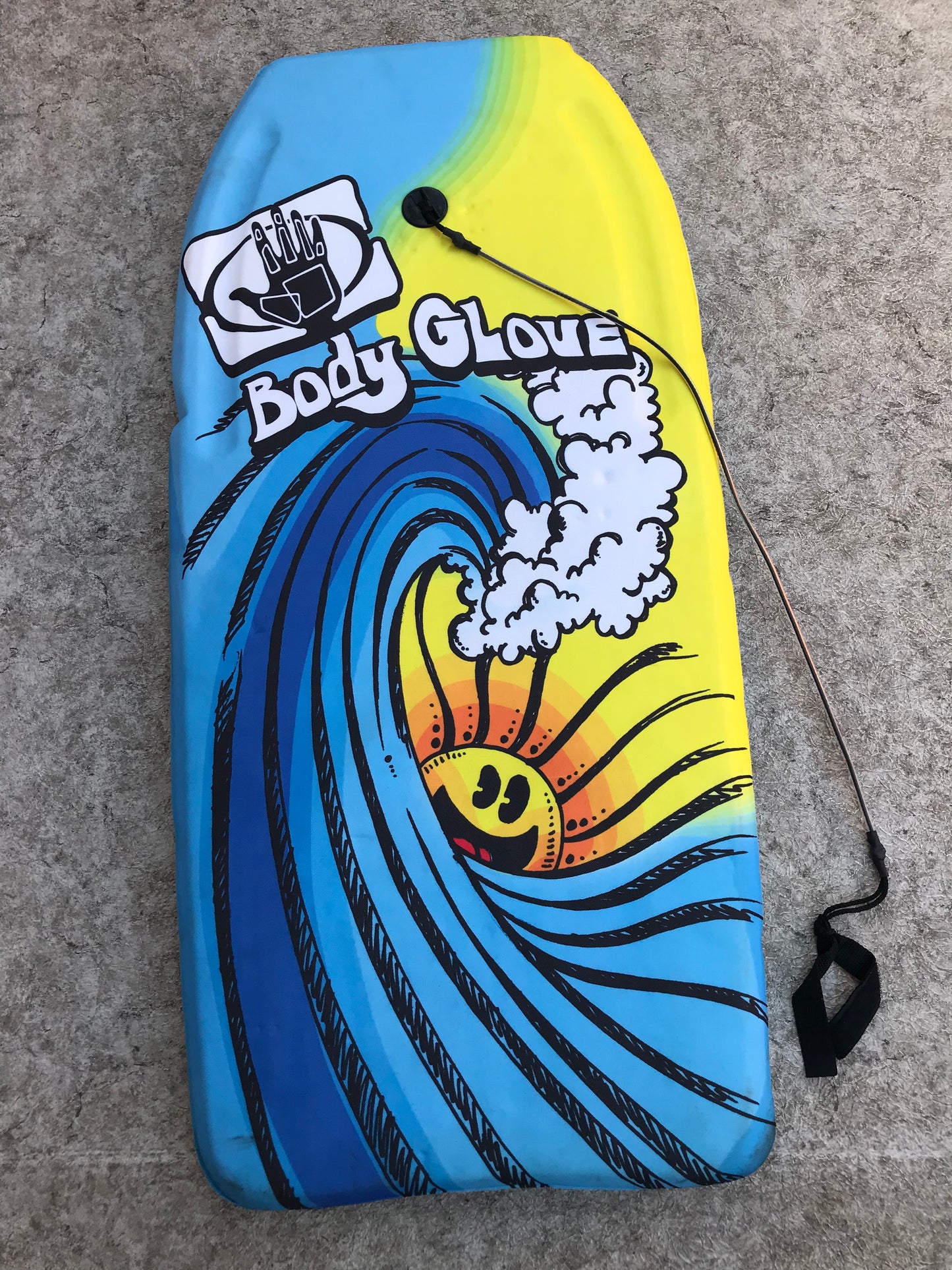 Surf Bodyboard Skim Boogie Board Body Glove Blue Yellow With Tow Rope 42 x 20 inch
