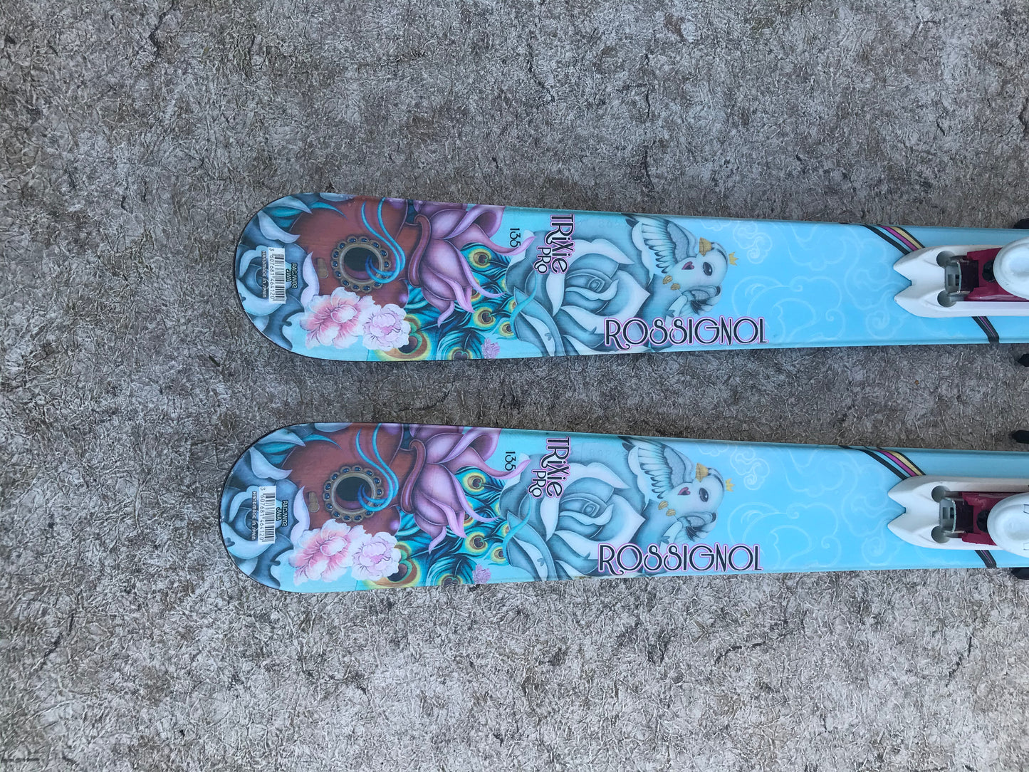 Ski 135 Rossignol Trixie Twin Tip Free Ride Parabolic Blue Pink With Bindings Excellent