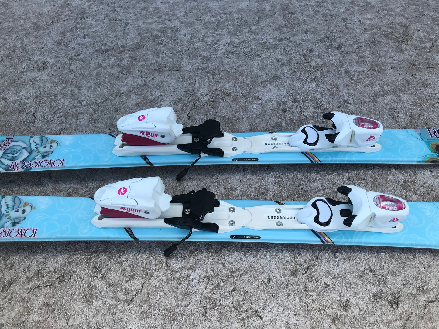 Ski 135 Rossignol Trixie Twin Tip Free Ride Parabolic Blue Pink With Bindings Excellent