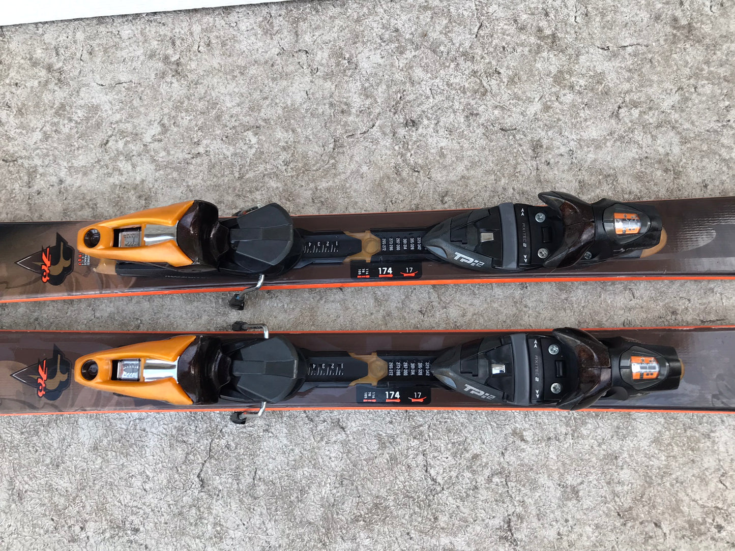 Ski 174 Rossignol Bandid Brown Orange Parablic With Bindings