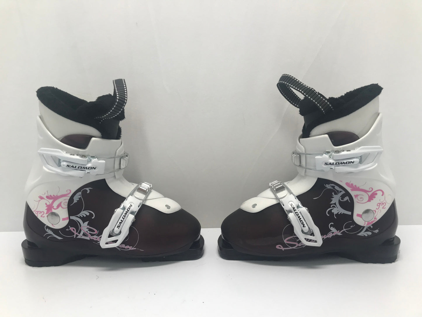 Ski Boots Mondo Size 21.5 Child Size 3-4 259 mm Salomon Plum Pink White Like New