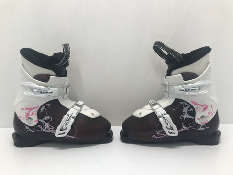Ski Boots Child Size 21.5 Child Size 3-4 259 mm Salomon Plum Pink White Excellent