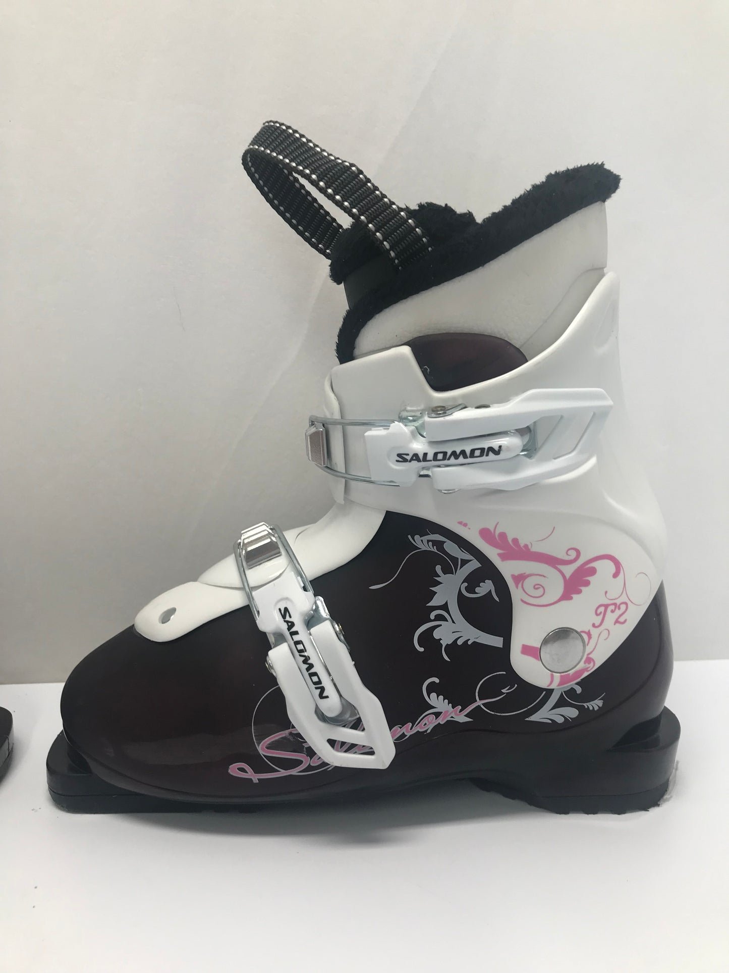 Ski Boots Mondo Size 21.5 Child Size 3-4 259 mm Salomon Plum Pink White Like New
