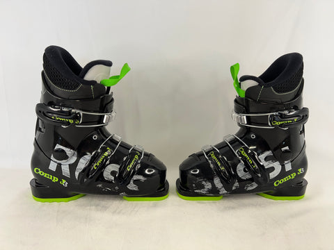Ski Boots Mondo Size 18.0-19.5 Child Size 12.5-13.5 235 mm Rossignol Comp J3 Black and Lime  Excellent As New