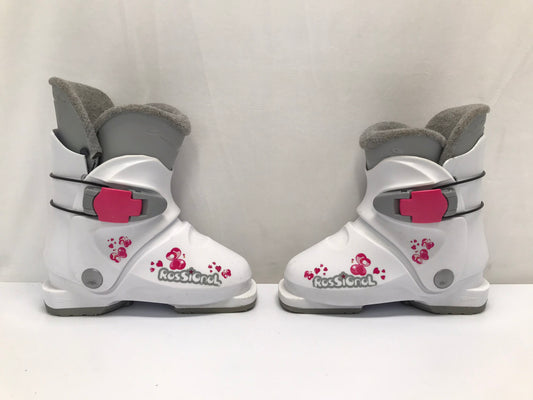 Ski Boots Mondo Size 18.5 Child Size 12.5 223 mm Rossignol White Pink Excellent