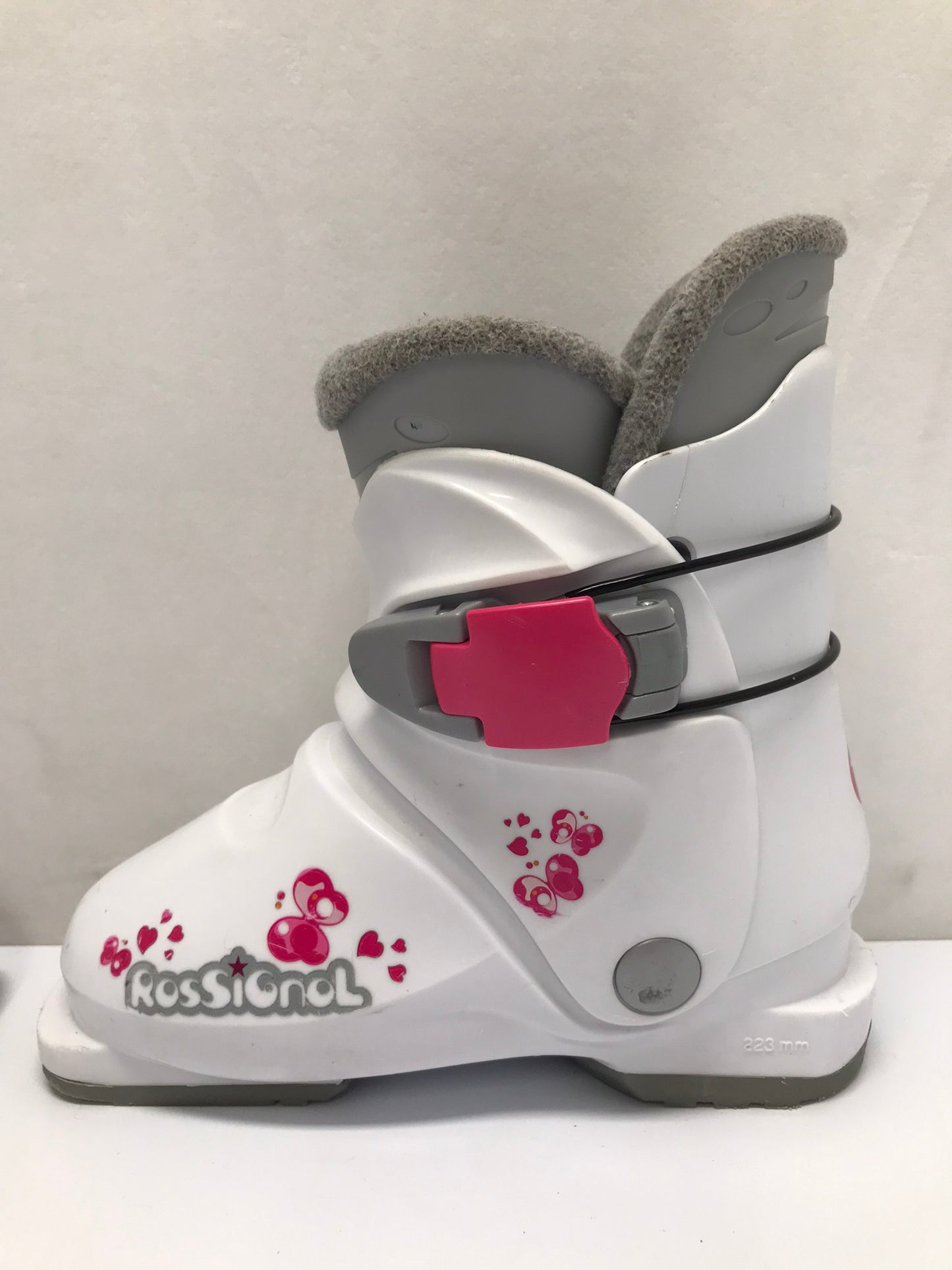 Ski Boots Mondo Size 18.5 Child Size 12.5 223 mm Rossignol White Pink Excellent