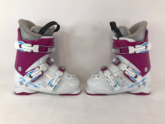 Ski Boots Mondo Size 20.0-21.5 Child Size 3-4 255 mm Nordica Lil Bell White Pink Excellent