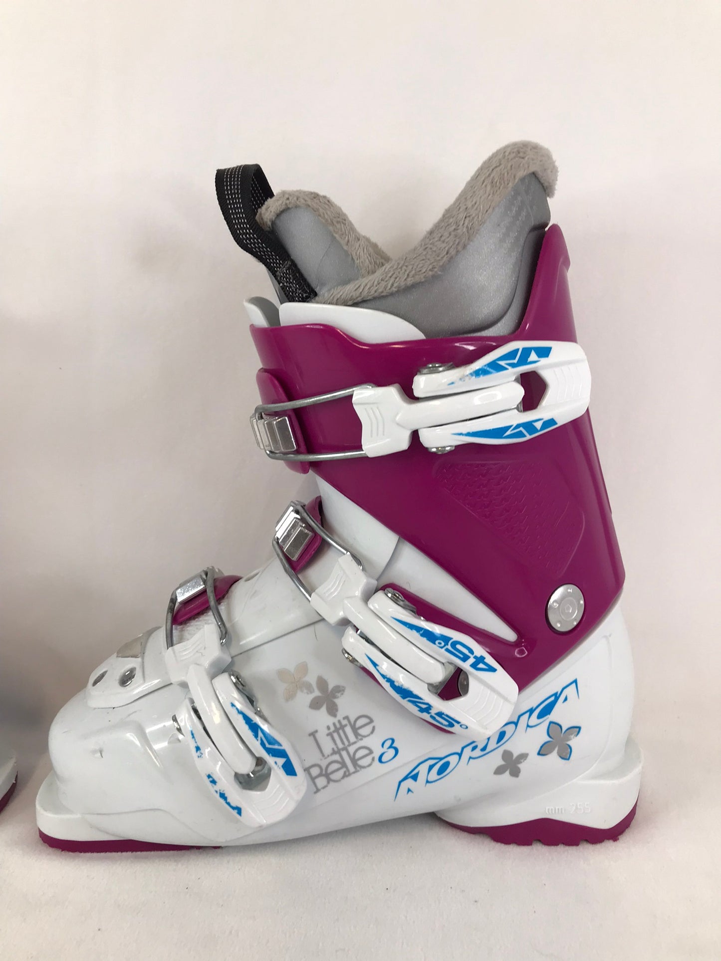 Ski Boots Mondo Size 20.0-21.5 Child Size 3-4 255 mm Nordica Lil Bell White Pink Excellent