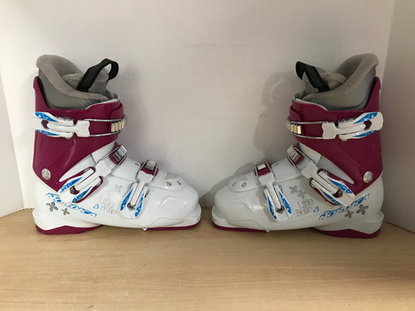 Ski Boots Mondo Size 22.0-23.5 Child Size 4-5.5 Youth 275 mm Nordica Little Belle 3 Fushia White Excellent
