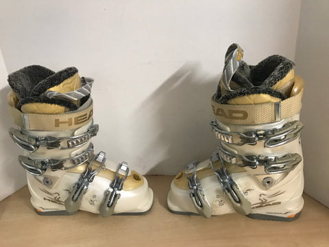 Ski Boots Mondo Size 22.5 Ladies Size 5 269 mm Head Dream Vanilla and Gold Excellent PT 3440