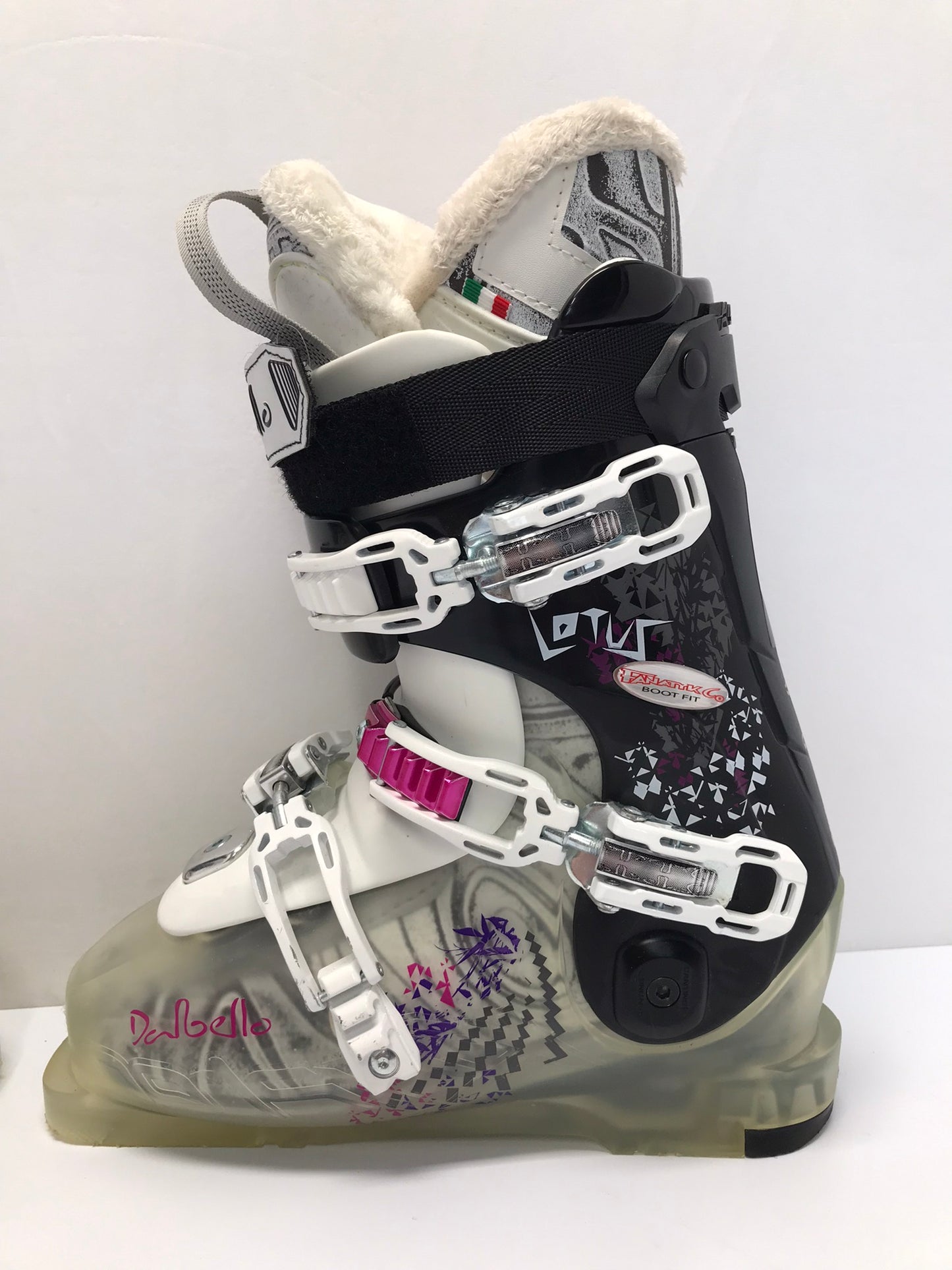 Ski Boots Mondo Size 23.0 Ladies Size 5.5 276 mm Dalbello Lotus Clear Black Pink Excellent