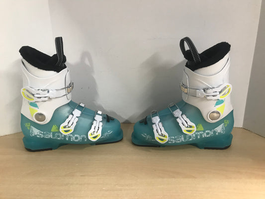 Ski Boots Mondo Size 24.0 Ladies Size 7 Shoe Size 285 mm Salomon Aqua Blue White Yellow  Excellent