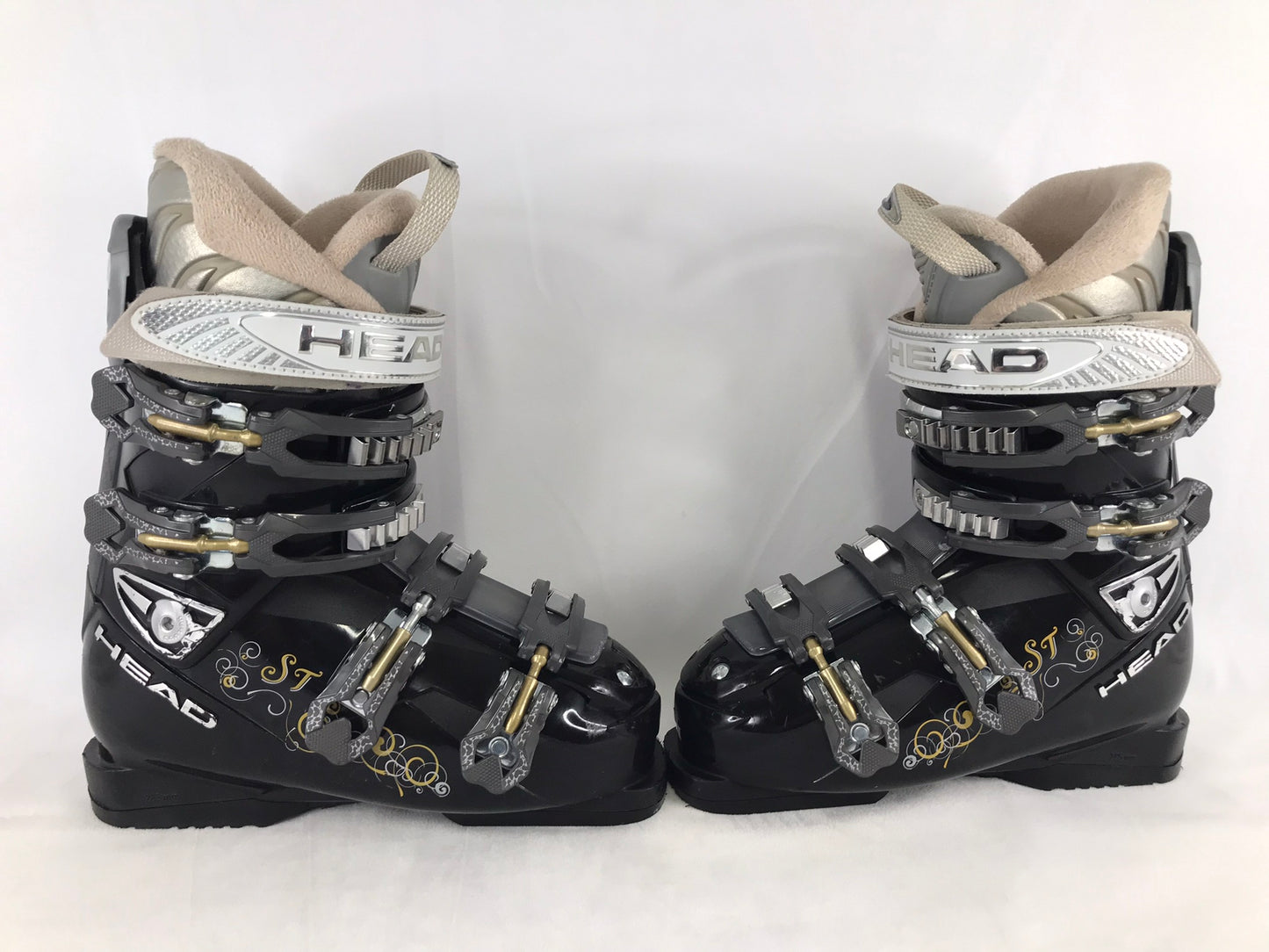 Ski Boots Mondo Size 24.5 Ladies Size 7.5 285 mm Head Black Gold Excellent