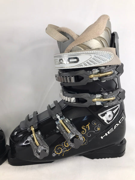 Ski Boots Mondo Size 24.5 Ladies Size 7.5 285 mm Head Black Gold Excellent