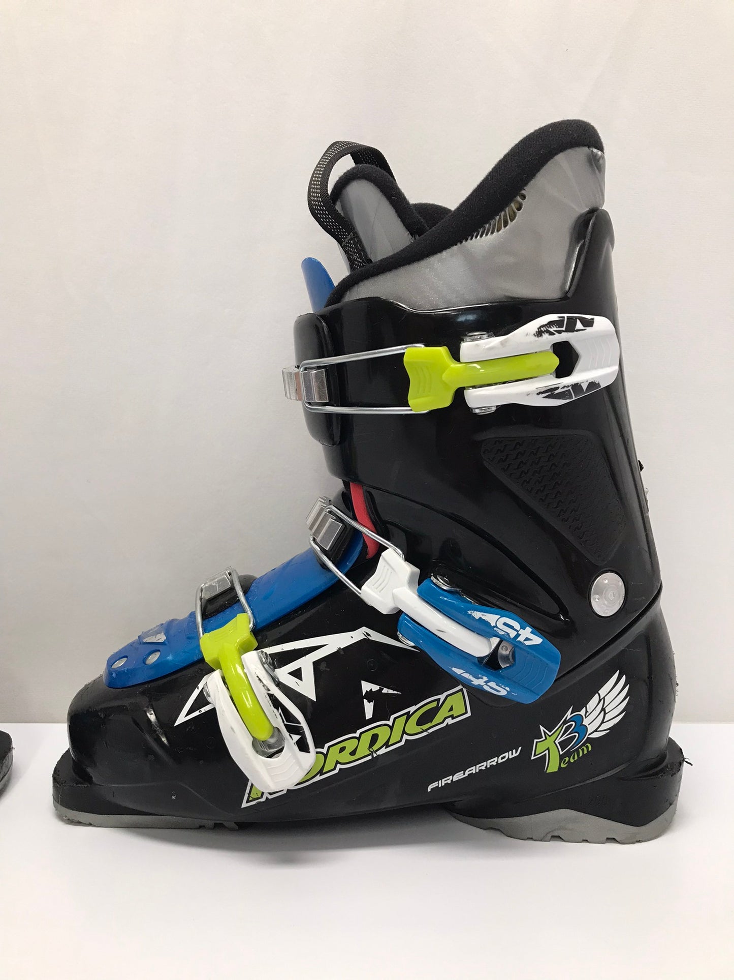 Ski Boots Mondo Size 24.5 Men's Size 6.5 Ladies Size 7.5 Nordica FireArrow Black Blue Lime