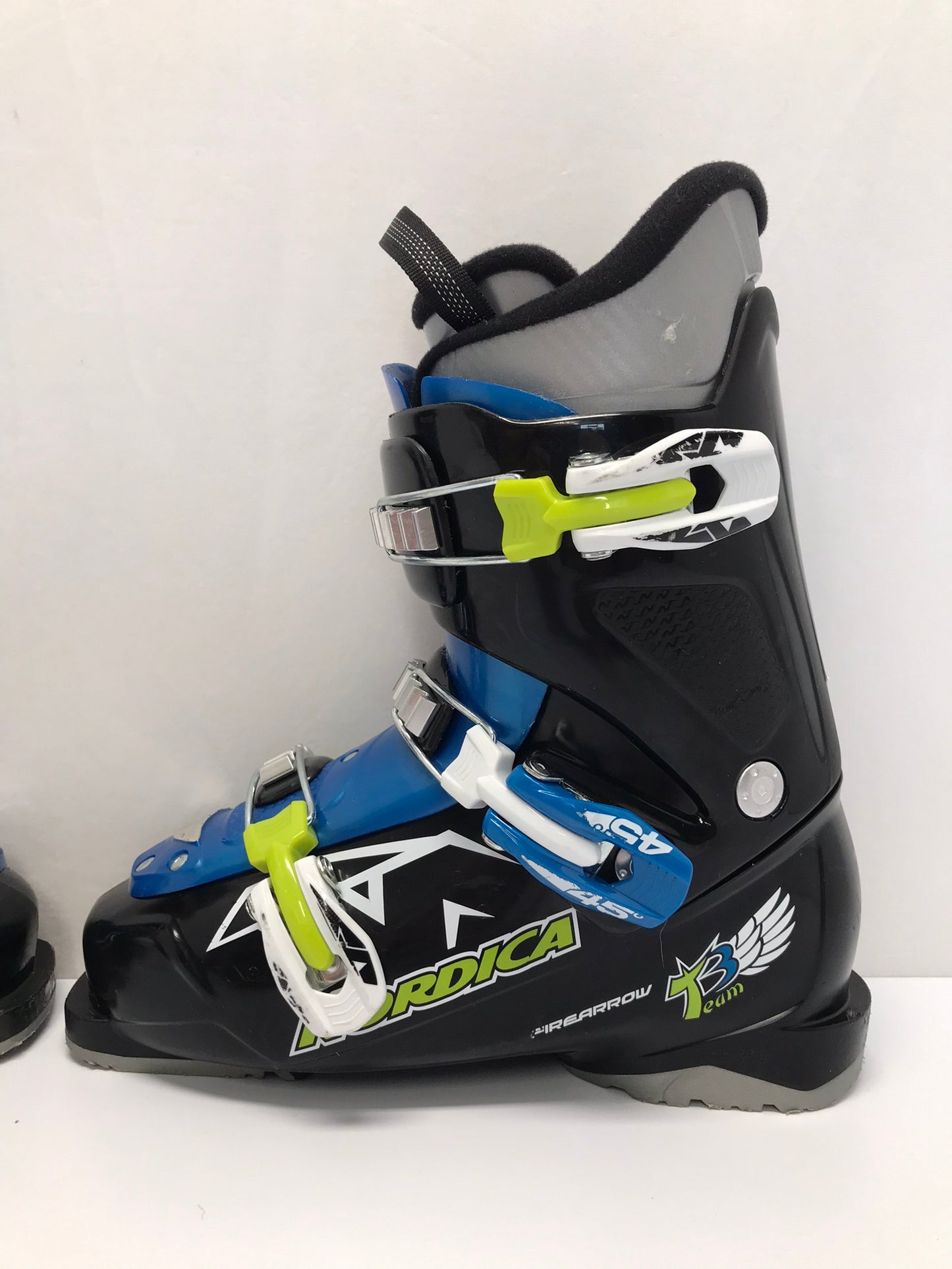 Ski Boots Mondo Size 24.5 Men's Size 7 Ladies Size 8 290 mm Nordica FireArrow Black Blue Lime Excellent