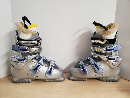 Ski Boots Mondo Size 25.0  Ladies Size 7.5 298 mm Salomon Grey Blue New Demo Model