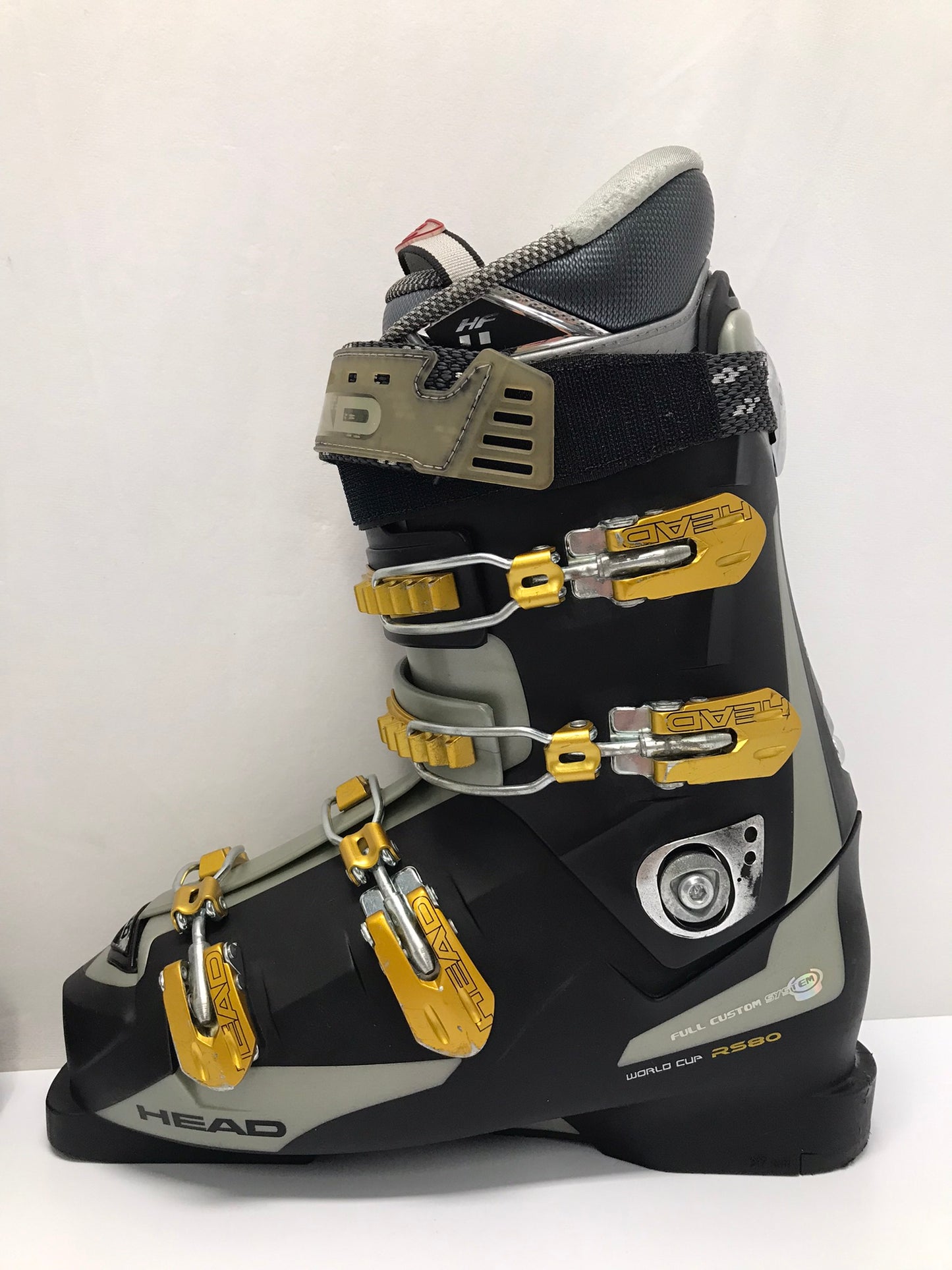 Ski Boots Mondo Size 27.5 Men's Size 9 Ladies Size 10 317 mm Head World Cup Black Gold Grey New Demo Model