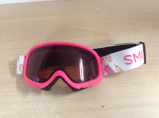 Ski Goggles Child Size 4-6 Smith Fushia White With Ice Cream Sticks Minor Wear