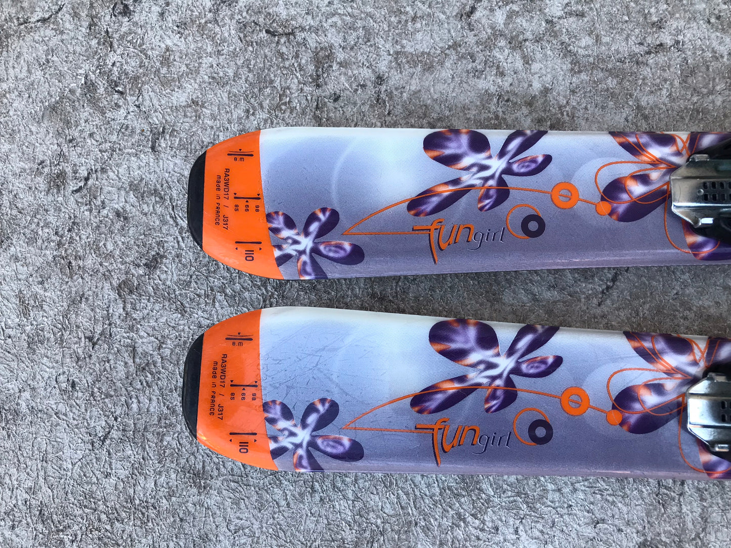Ski 110 Rossignol Fun Girl Puple Grey Orange Parabolic With Bindings Excellent