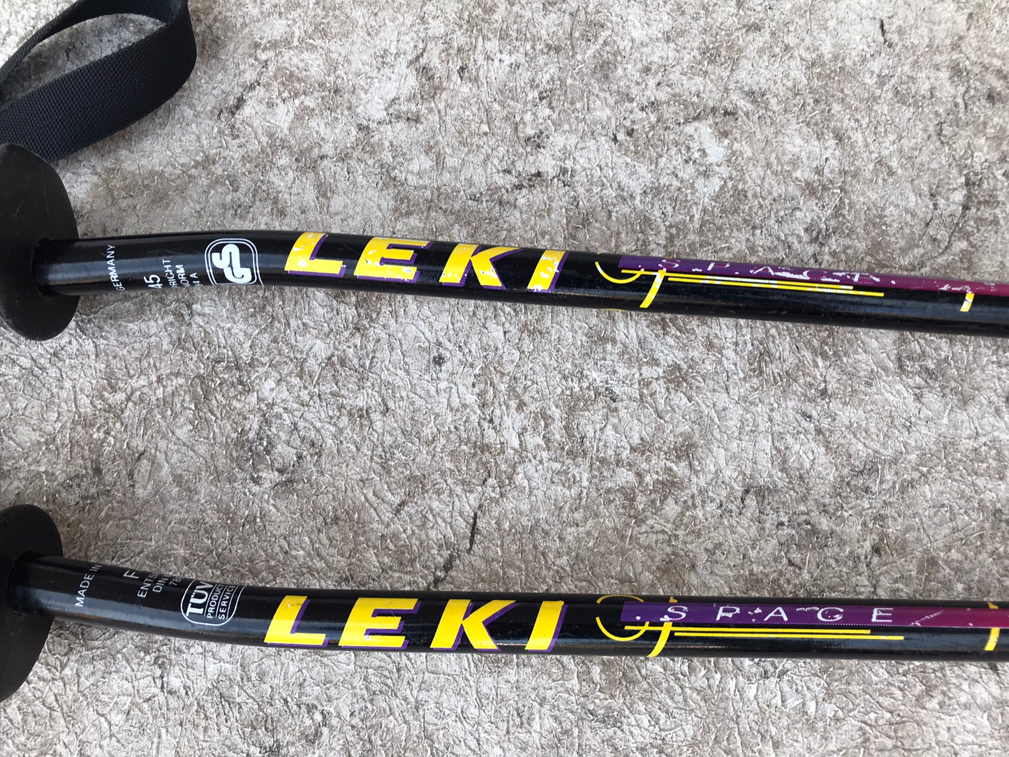 Ski Poles Adult Size 48 inch 120 cm Leki With Angle Poles Black Yellow Pink Made In Germany