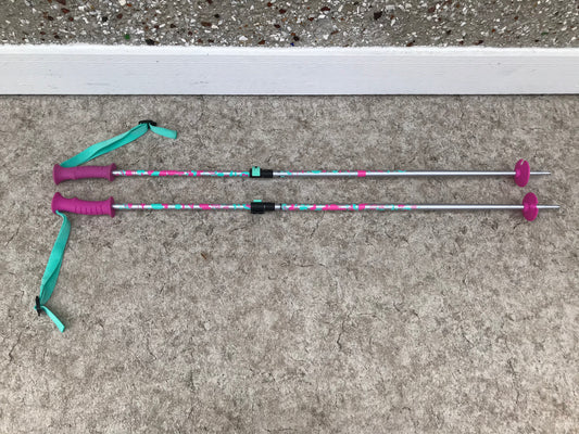 Ski Poles Child Size 40 inch K-2 Teal Fushia Pink Silver Rubber Handles As New