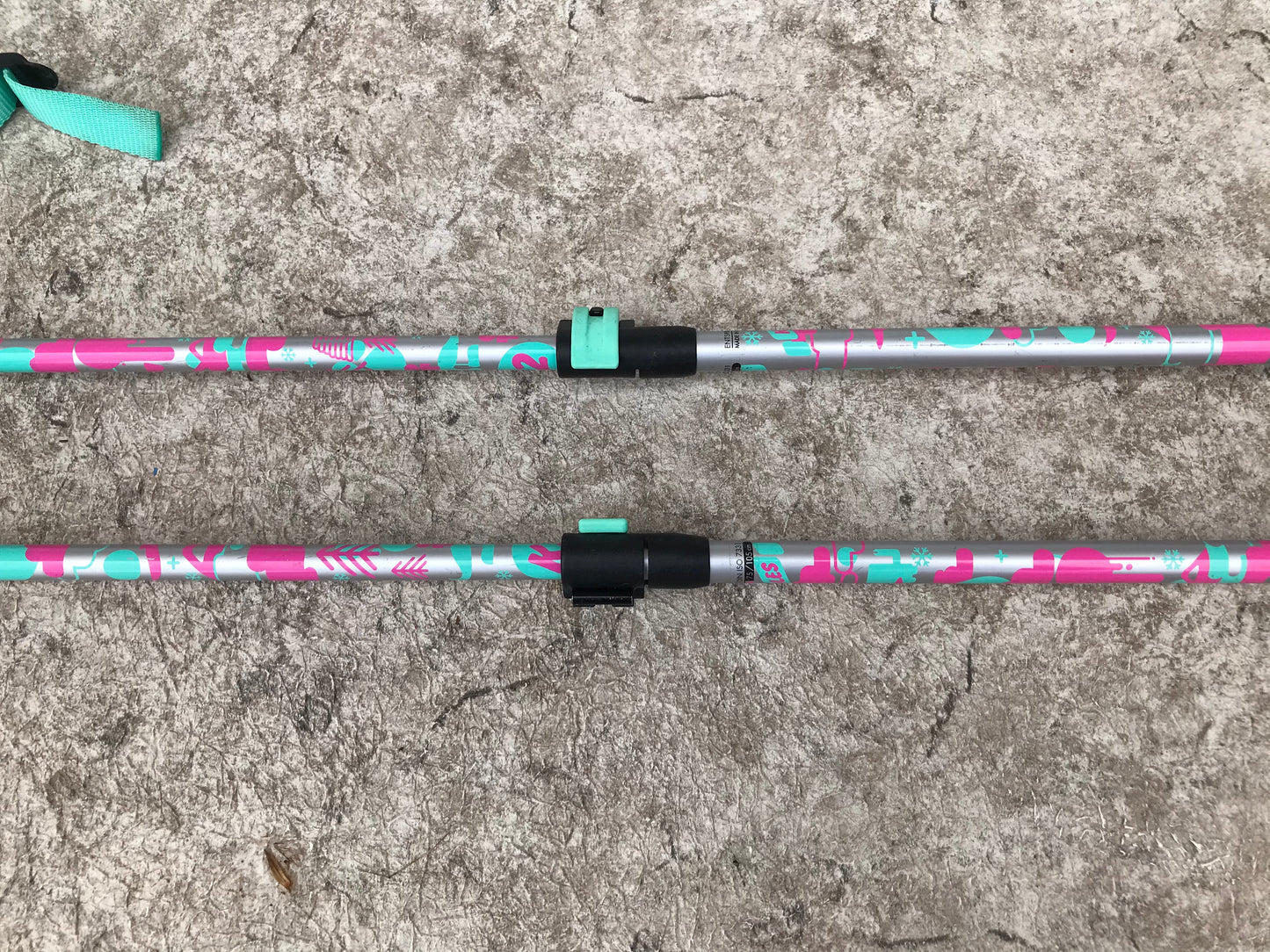 Ski Poles Child Size 40 inch K-2 Teal Fushia Pink Silver Rubber Handles As New